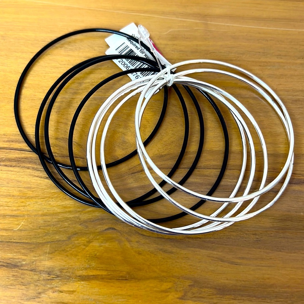 9 Silver Black Metal Stack Bangle Bracelets